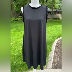 London Times Black Dress, Ruffle neck & shoulders, 12